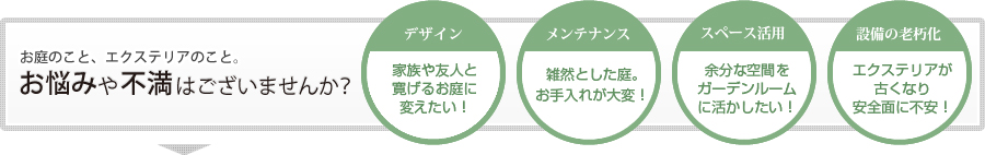 お庭のこと、エクステリアのこと。お悩みや不満はございませんか？